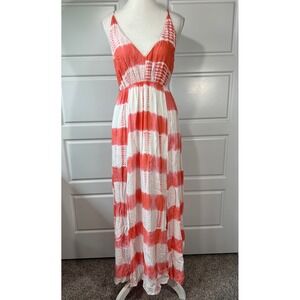 White Birch Coral‎ Tie Dye Maxi Dress Backless Spaghetti Strap Summer Beach Med